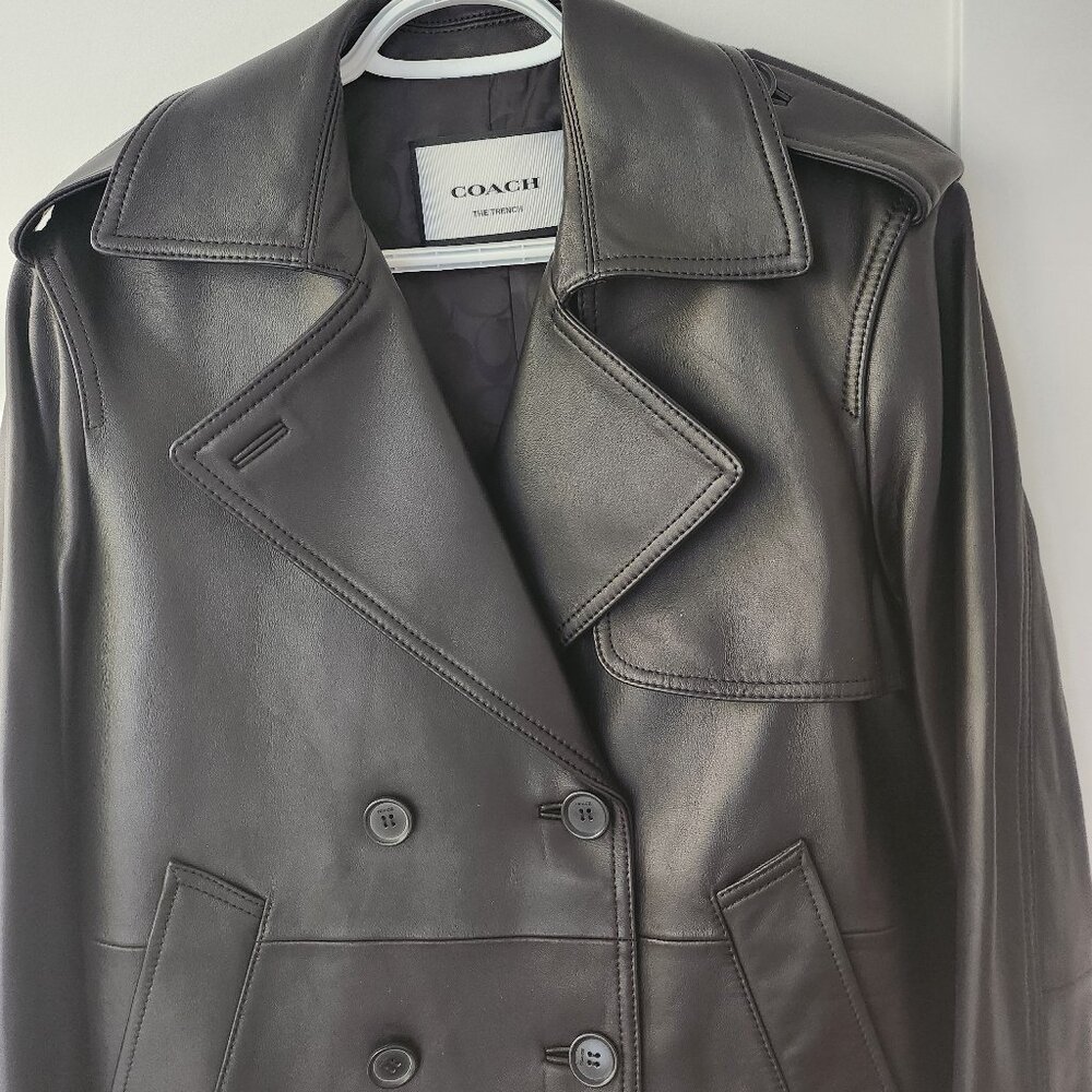 COACH Leather  Mini Trench Coat  Black size S